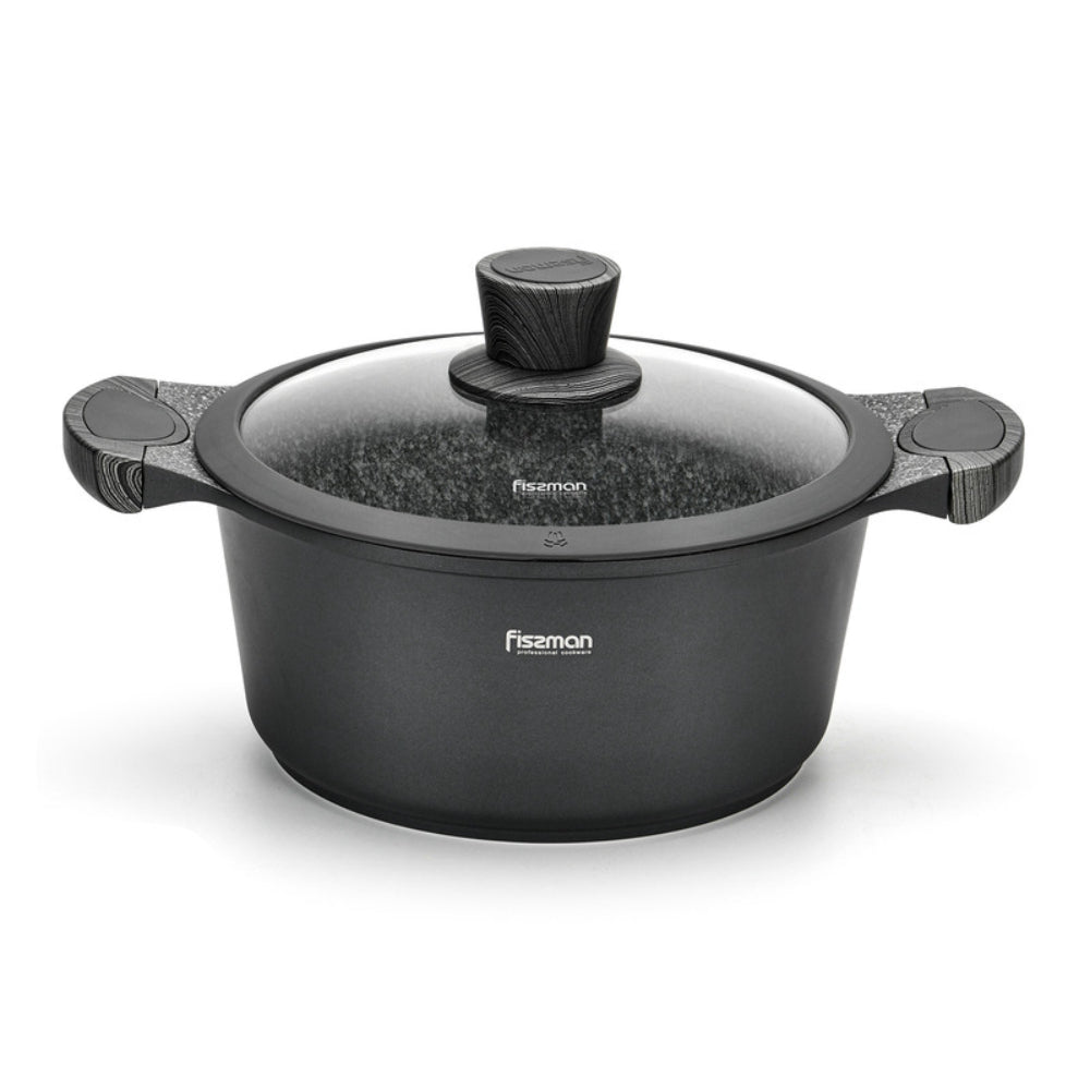 Fissman Stock Pot 20cm/2.4LTR with Glass Lid Aluminium With Non-Stick Coating And Induction Bottom