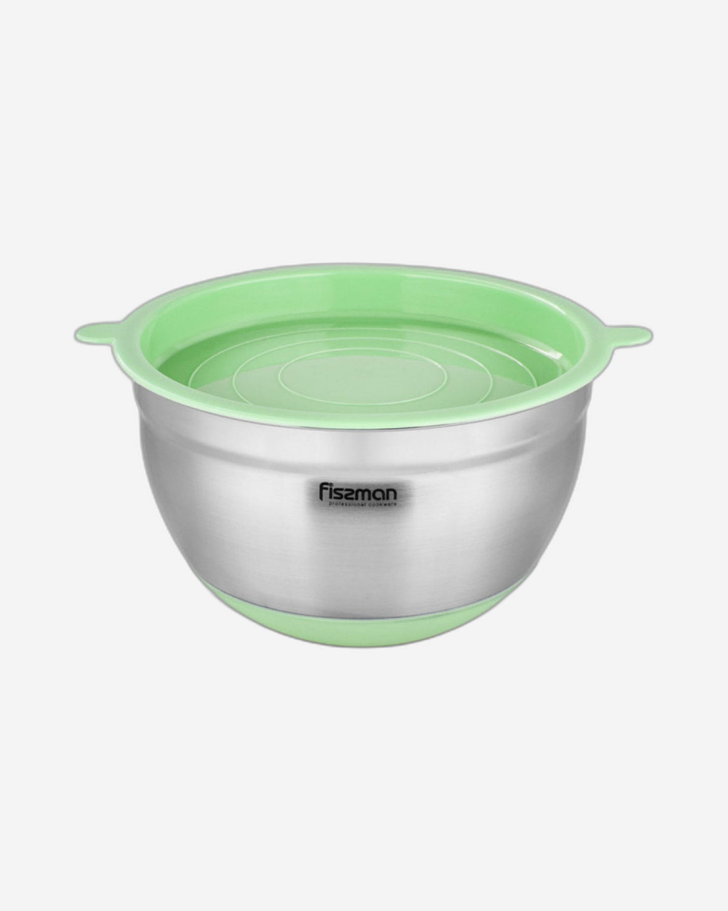Fissman 3-Liter Mixing Bowl Stainless Steel 18/10 (INOX 304) Stackable Space Saving Design With Non Slip Silicone Base And Green Lid Green/Silver 3L