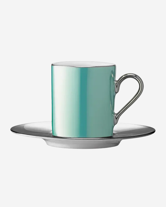 LSA Palazzo Coffee Cup & Saucer 100ml Sea Green/Platinum