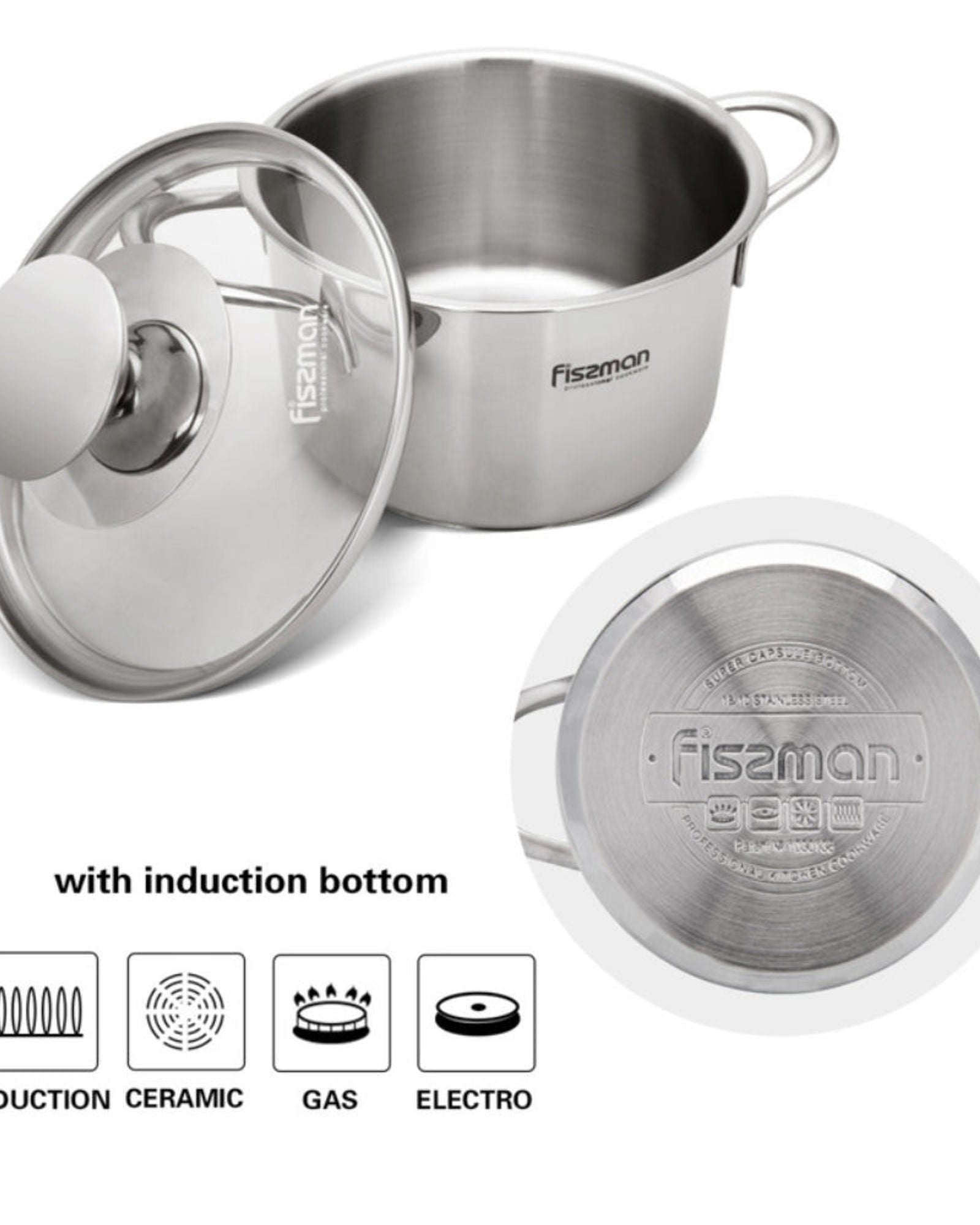 Fissman Saucepot with Glass Lid Silver 14xcm/ 0.9L Bambino Series Stainless Steel