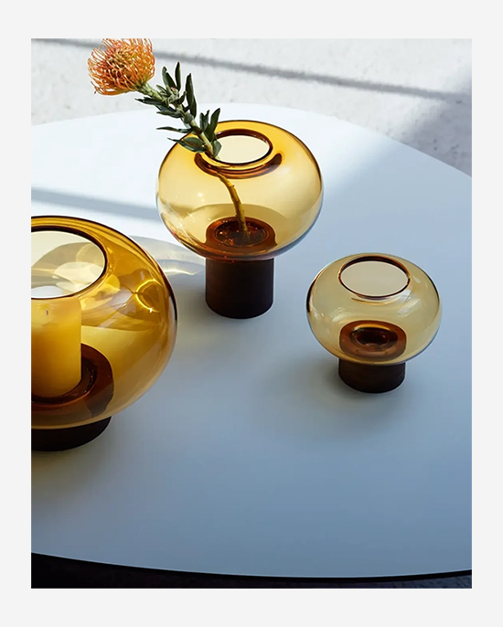 LSA Amber Walnut Oblate Vase H13.5cm