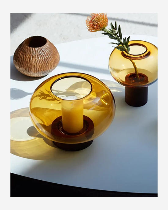 LSA Amber Walnut Oblate Vase Lantern