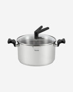 Fissman Stockpot with Glass Lid 24cm/5.6LTR Eliz Series Eliz Series Stainless Steel with Induction BottomDrain Spout Meauring Scale Bakelite Handle