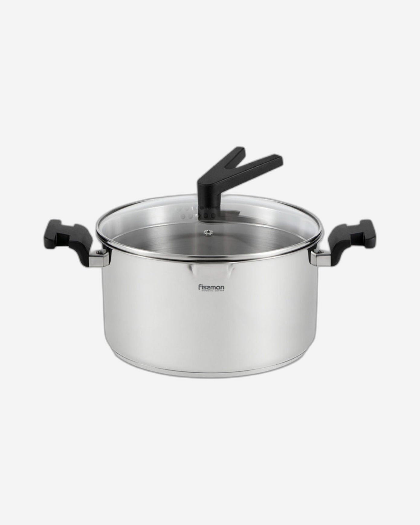 Fissman Stockpot with Glass Lid 24cm/5.6LTR Eliz Series Eliz Series Stainless Steel with Induction BottomDrain Spout Meauring Scale Bakelite Handle