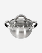 Fissman Stockpot with Glass Lid 1300mL with Measuring Mark, Stainless Steel 18/10 Inox30 Stockpot Felina Series