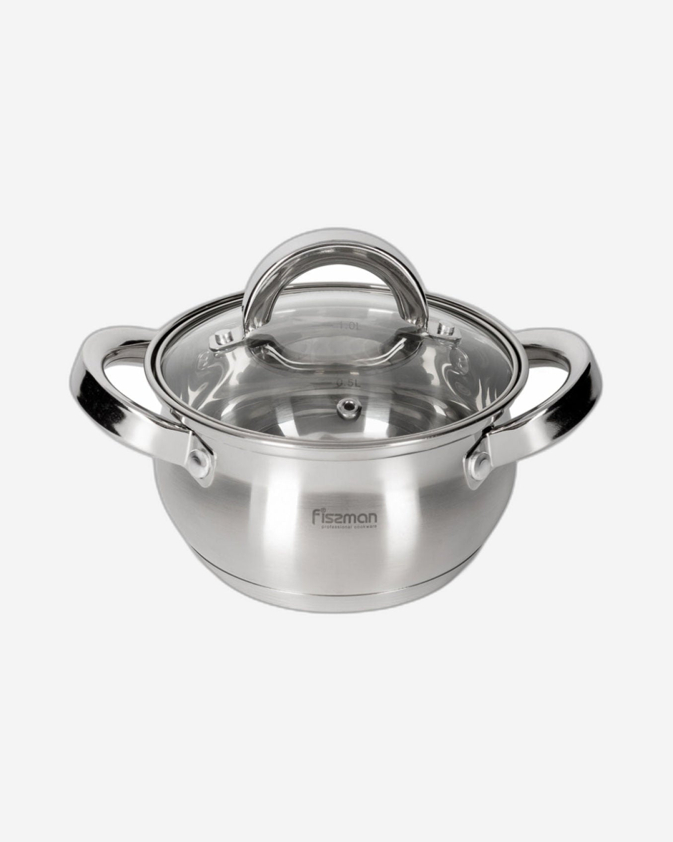 Fissman Stockpot with Glass Lid 1300mL with Measuring Mark, Stainless Steel 18/10 Inox30 Stockpot Felina Series
