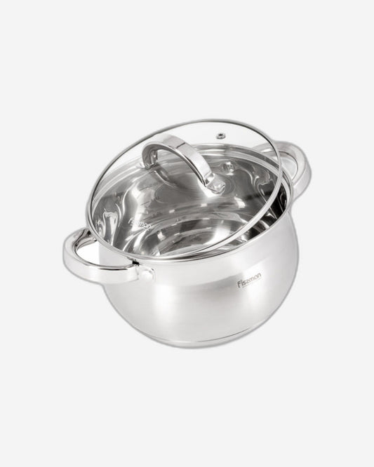 Fissman Stockpot with Glass Lid 16x10.5cm / 2.1 Liter with Measuring Mark, Stainless Steel Stockpot Felina Series