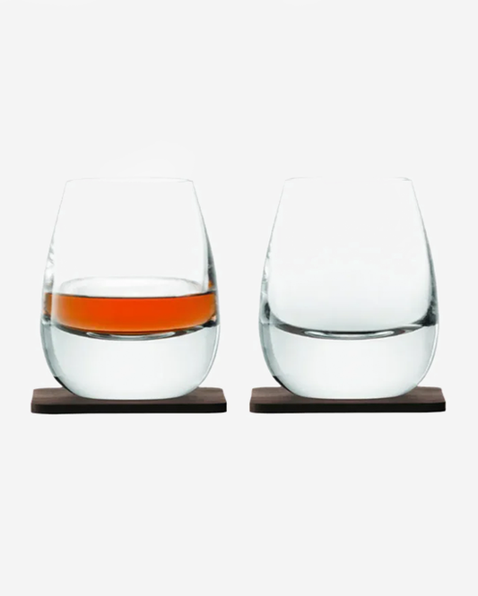 LSA Whisky Islay Tumbler 250ml Clear & Walnut Coaster x2