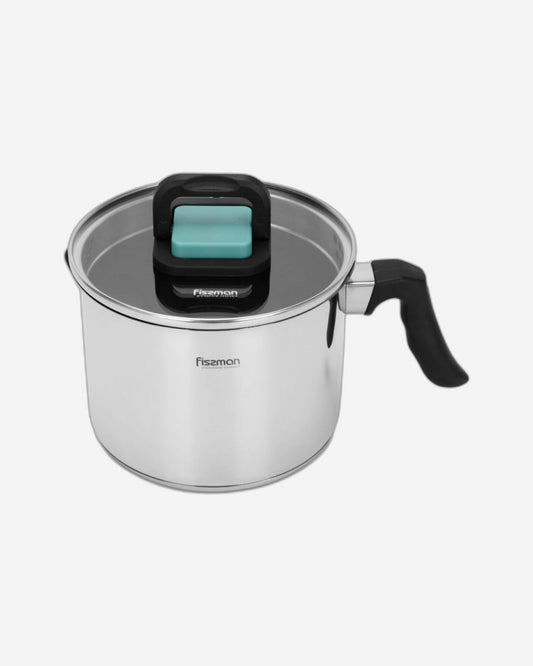 Fissman Milk Pot 16cm/2.5LTR With Glass Lid Stainless Steel