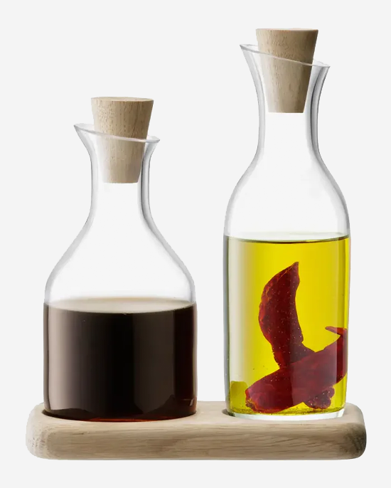 LSA Clear Serve Oil & Vinegar Set with Oak Base