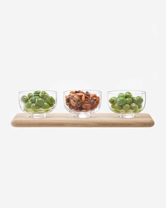 LSA Serve Arch Trio Bowl Set & Oak Base Clear