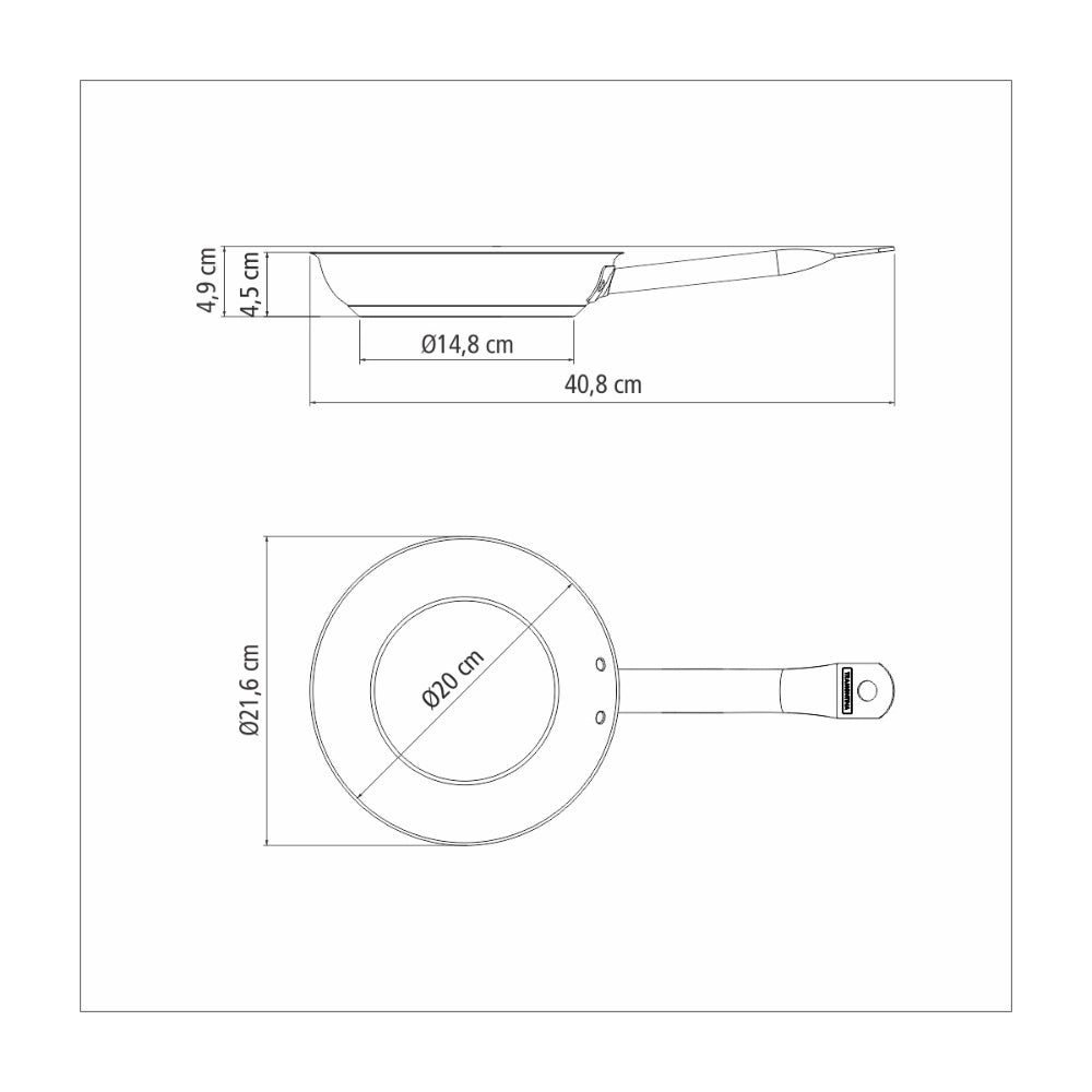 Tramontina Since 1911 Made In Brazil Tramontina Professional 20 Cm 1.1 L Shallow Stainless Steel Frying Pan With Long Handle, Tri-Ply Base And Interior Non-Stick Coating