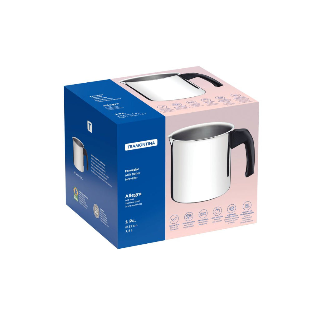 Tramontina Since 1911 Made In Brazil Tramontina Allegra Stainless Steel Milk Boiler With Bakelite Handle, 12 Cm 1.4 L
