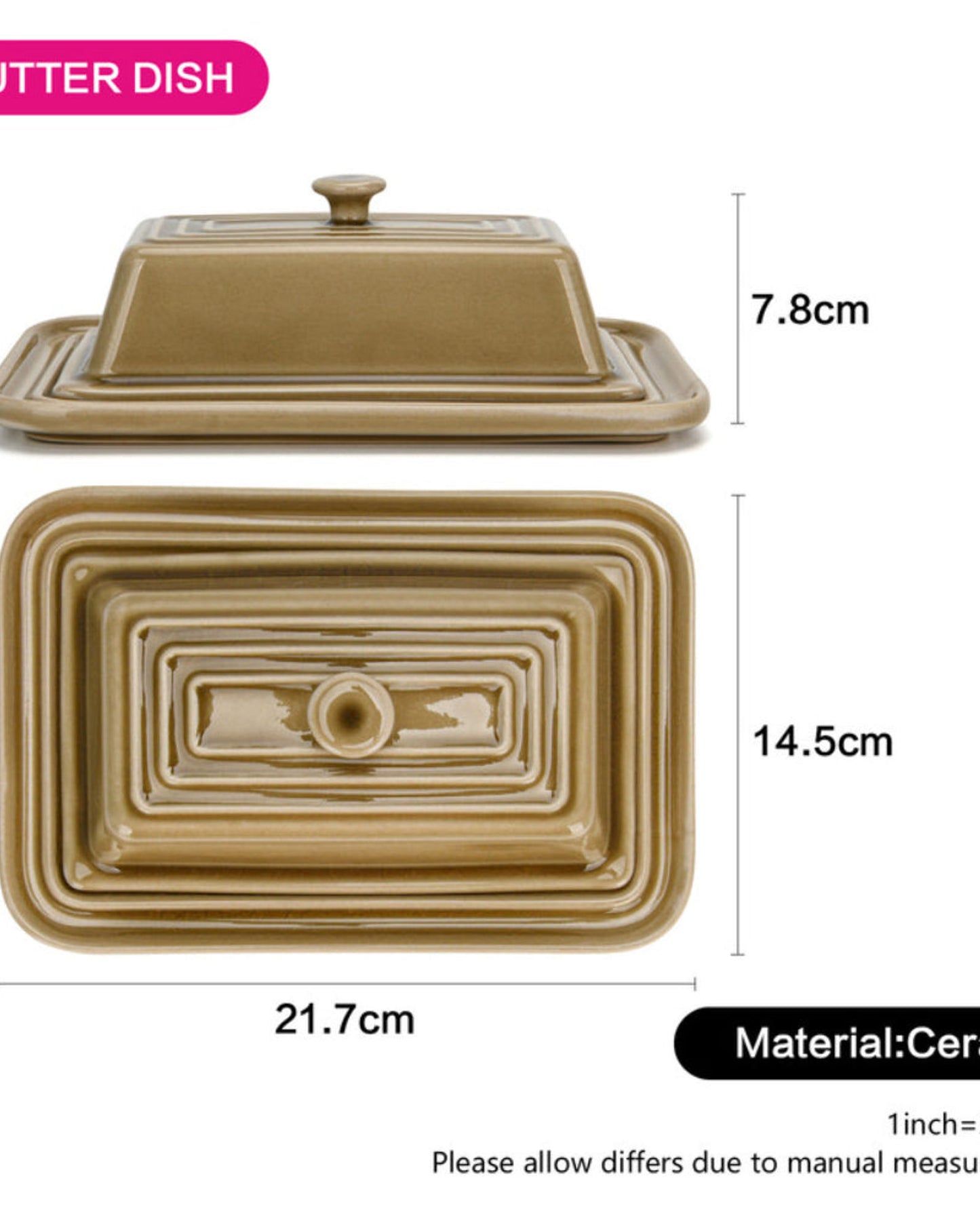 Fissman Butter Dish Ceramic Brown 21.7cm