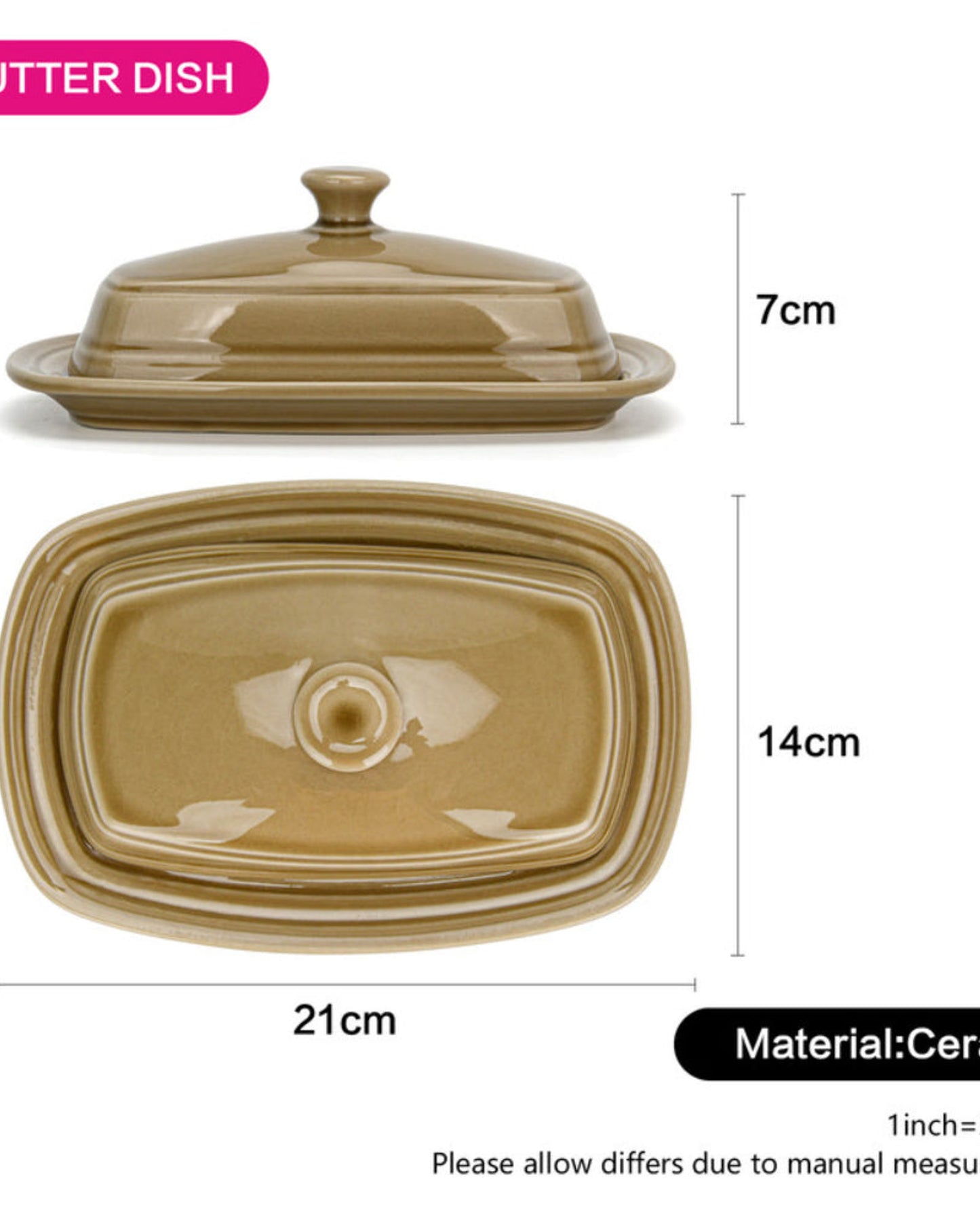 Fissman Butter Dish Ceramic Brown 20cm