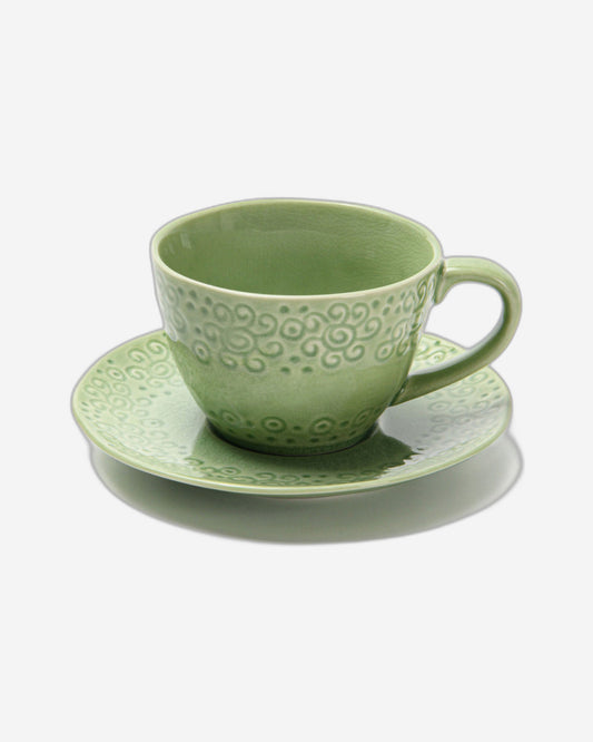 Fissman 2-Piece Ceramic Cup And Saucer Set Green 260ml