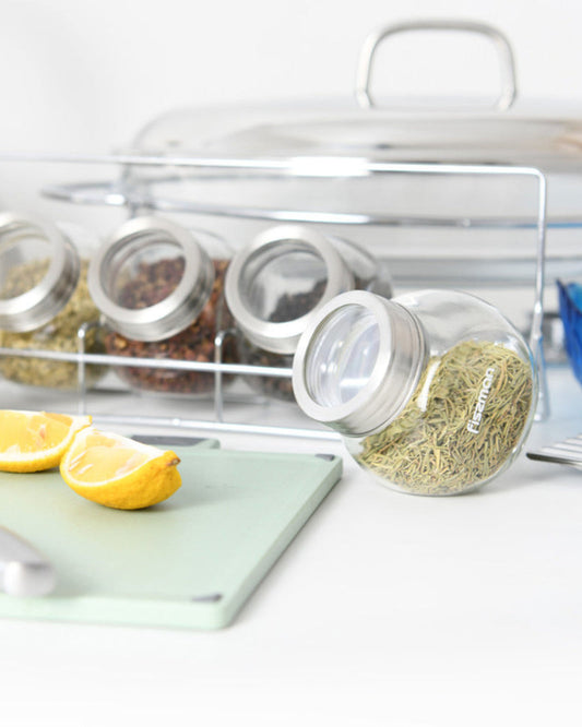 Fissman 4-Piece Glass Condiment Set 195ml with Rack Organizer