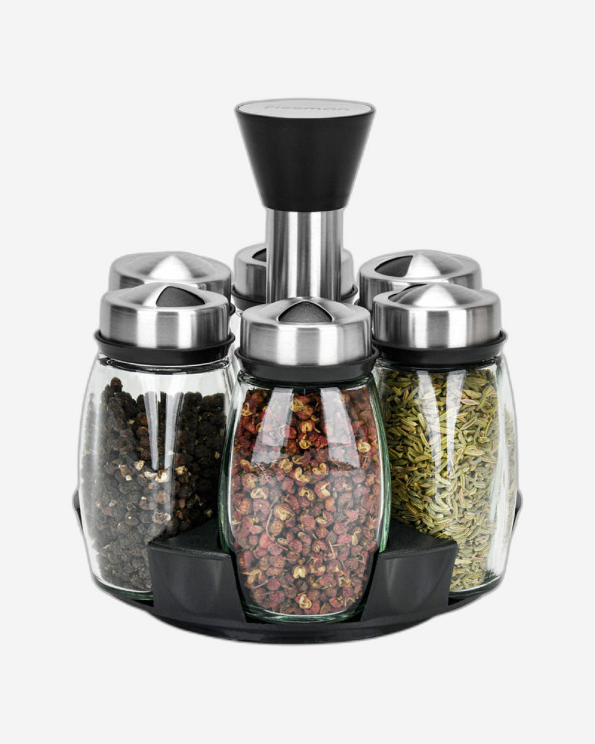 Fissman Spice Storage Condiment Jars Black 7Pc Stand