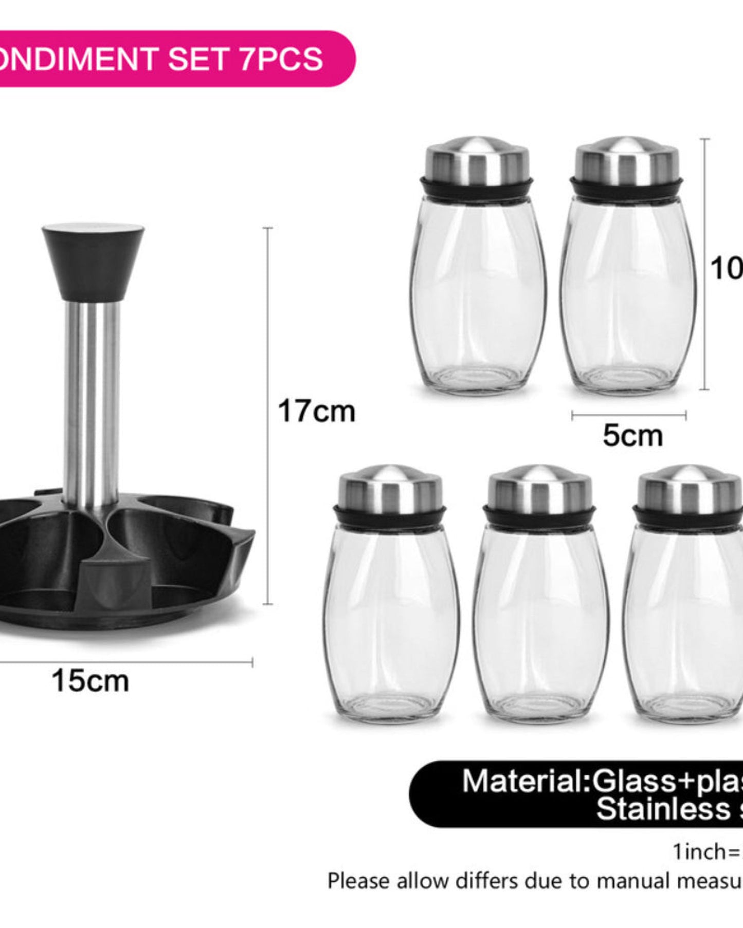 Fissman Spice Storage Condiment Jars Black 7Pc Stand