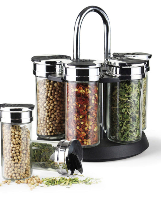 Fissman 7-Piece Spice Storage Condiment Jars With Lid And Stand Multicolour