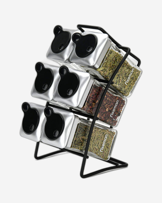 Fissman Spice Rack Organizer With 6 Spice Jars With Stand Transparent/Black