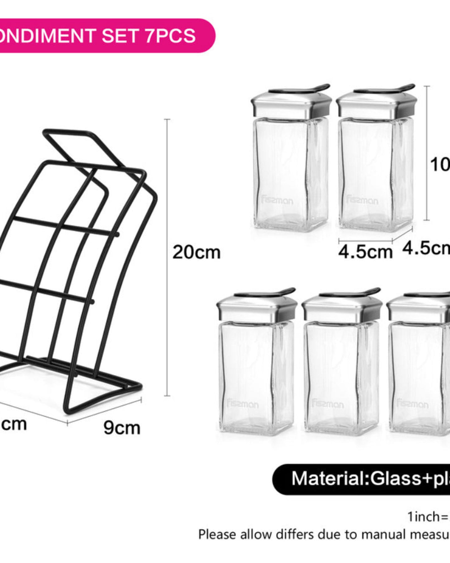 Fissman Spice Rack Organizer With 6 Spice Jars With Stand Transparent/Black