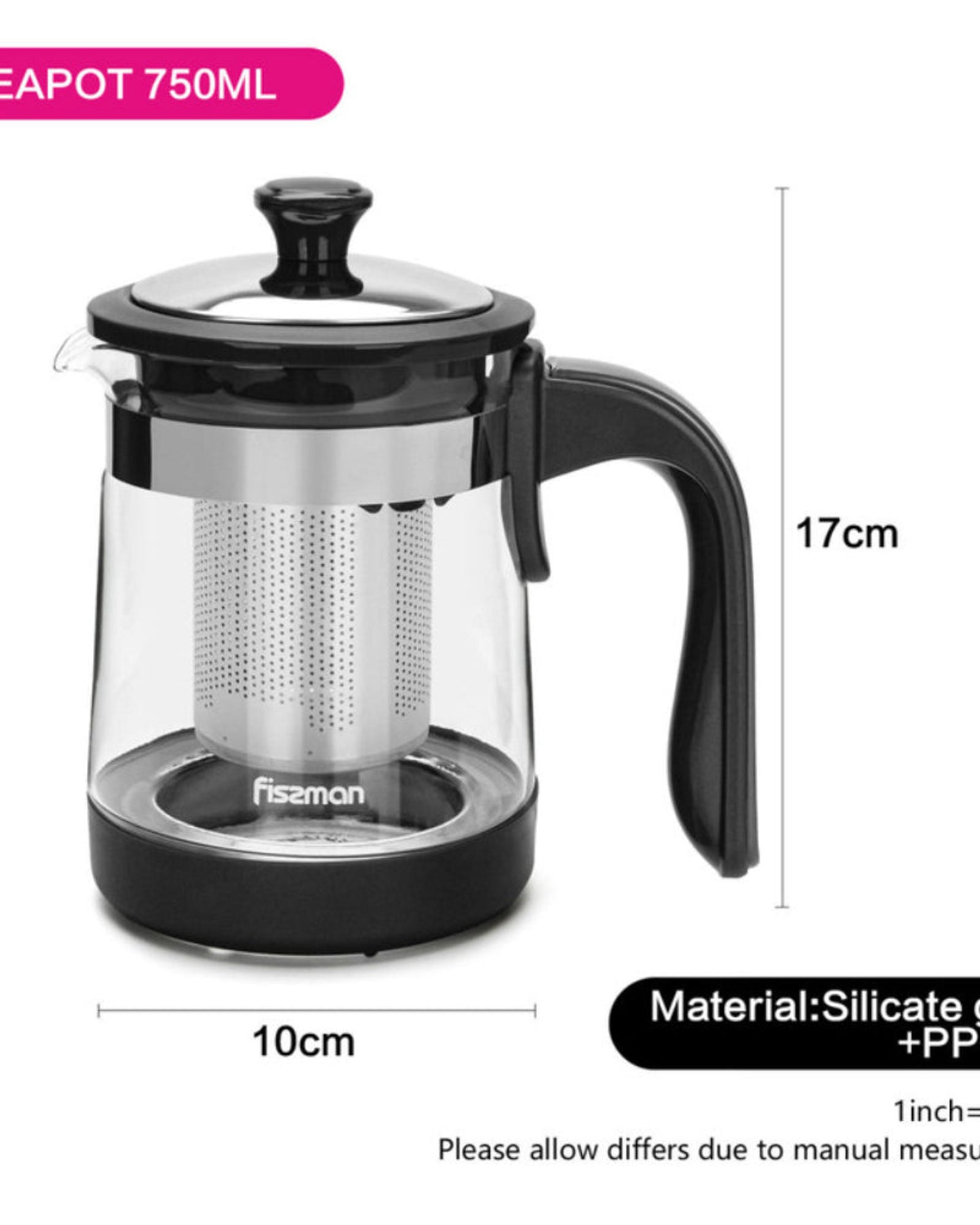 Fissman Tea Pot Filter Black/Clear 750ml
