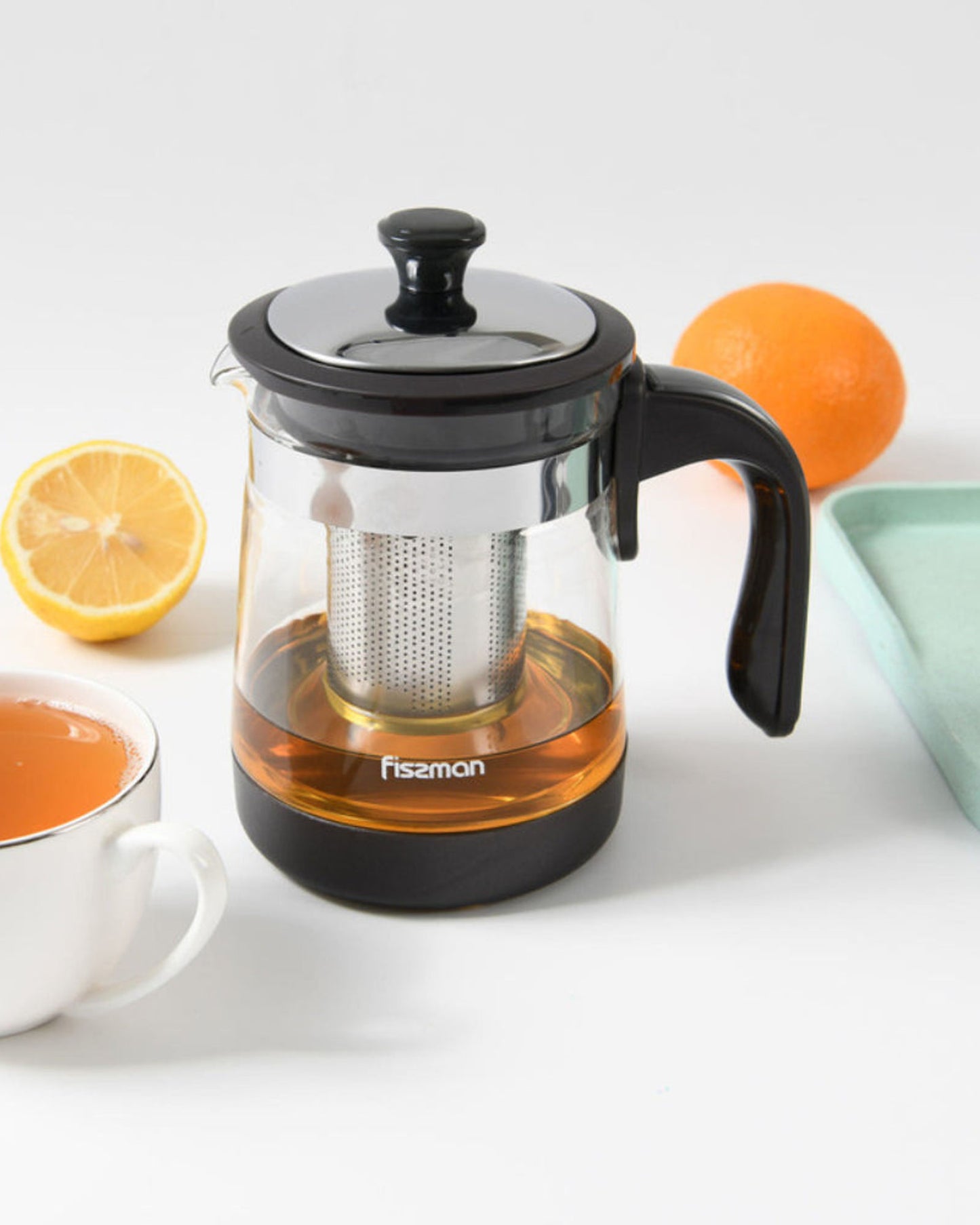 Fissman Borosilicate Tea Pot With Filter Black/Clear/Grey 950ml
