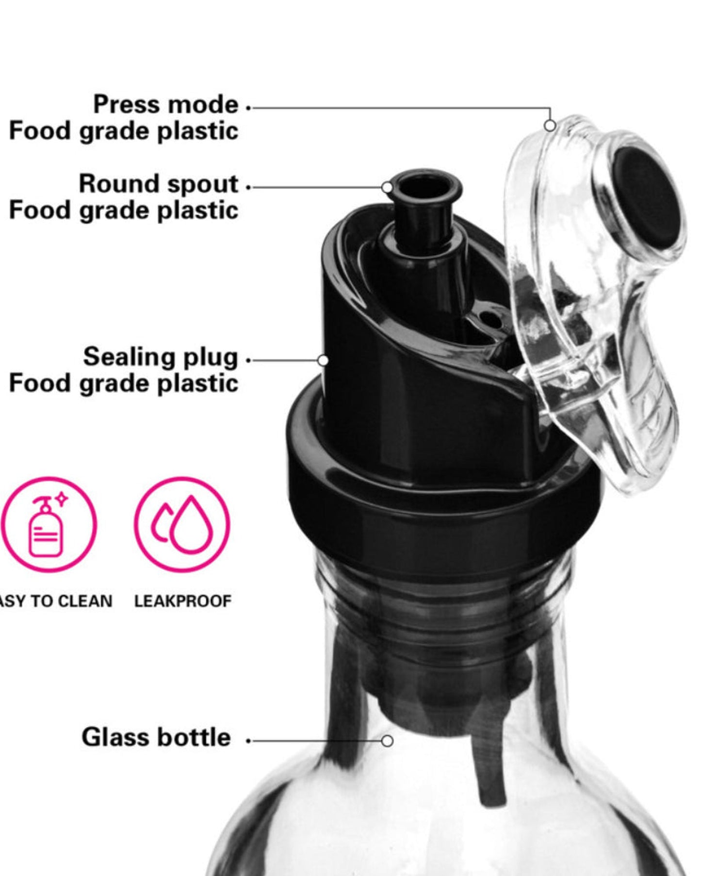 Fissman Oil & Vinegar Bottle 2Pc Black/Clear 250ml