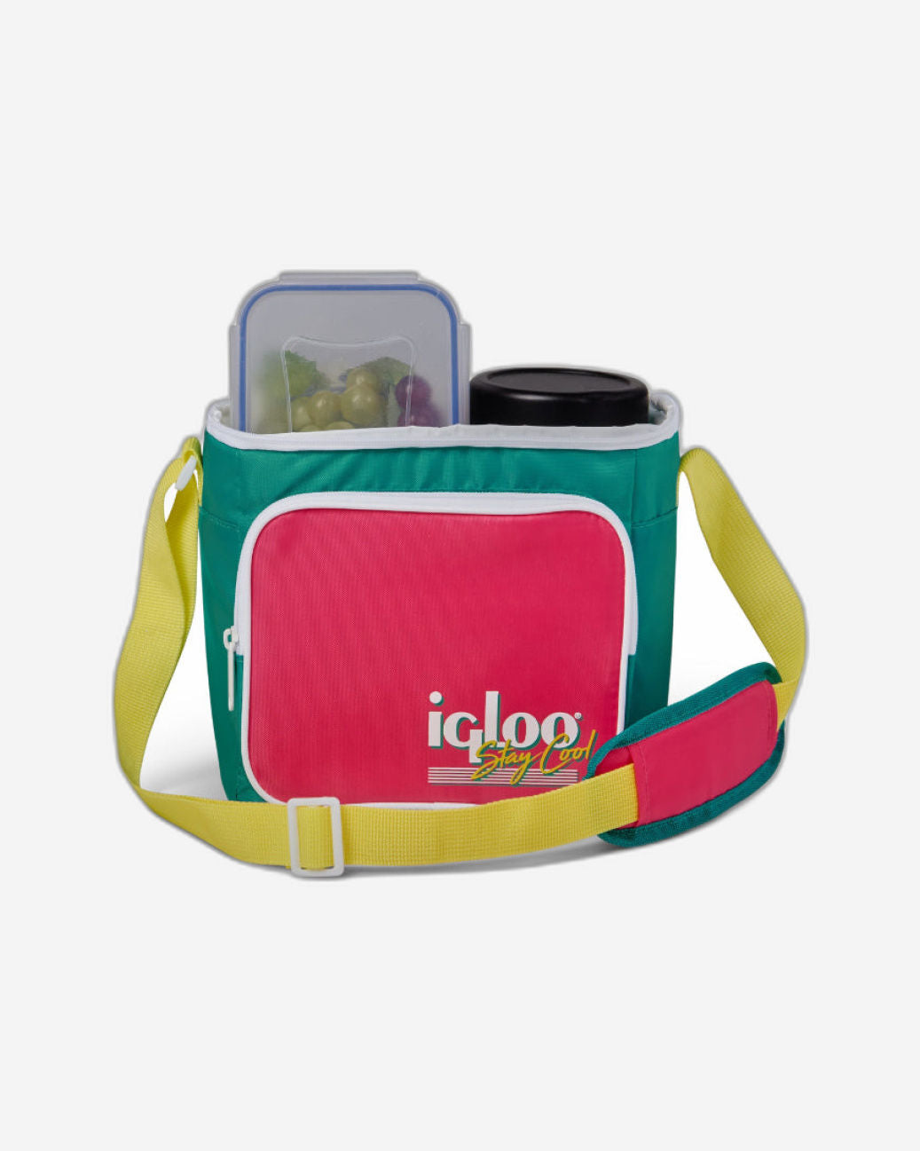 00065479-Igloo-Retro Square Cooler Lunch Bag - Dark Jade /Bold Magenta /Livewire Yellow