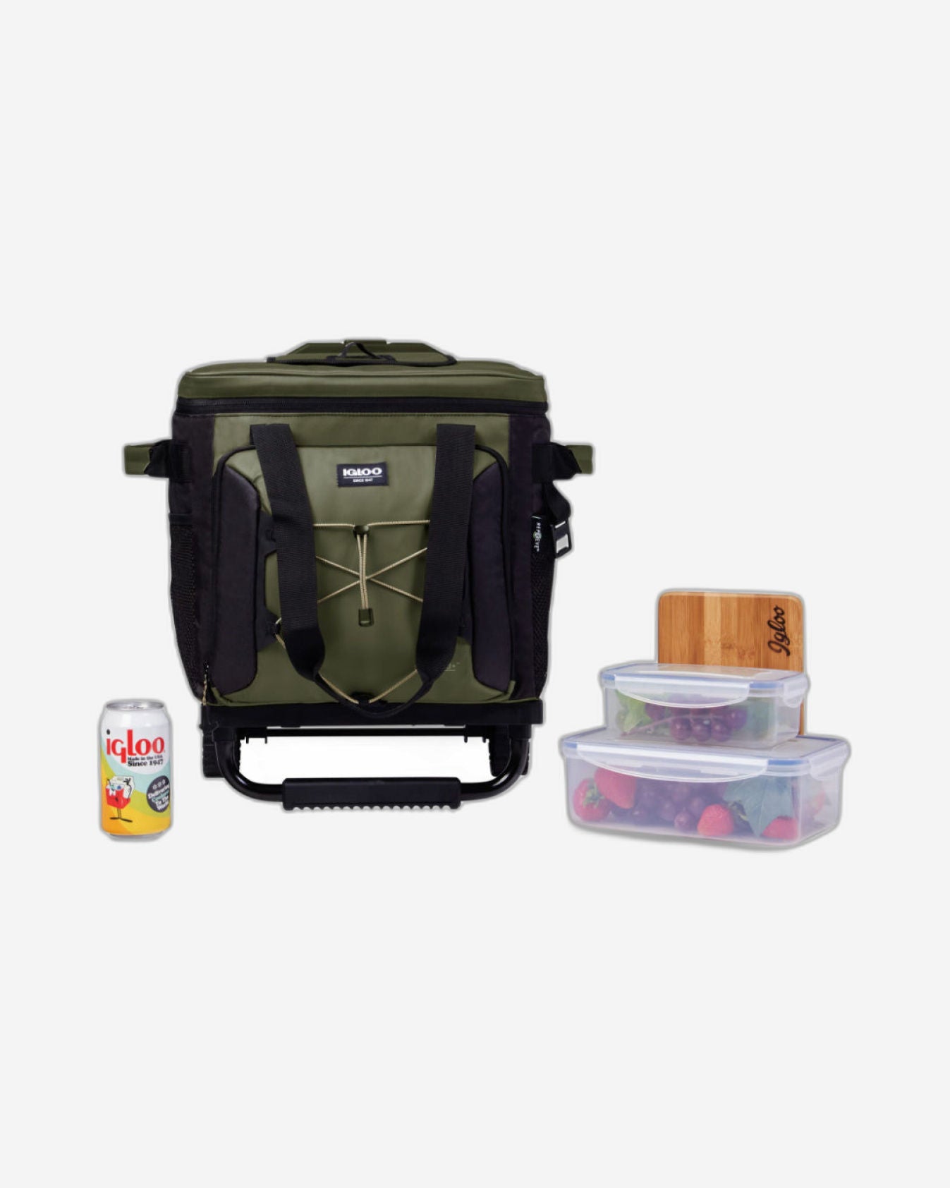 00066322-Igloo-Eco-Friendly 40 -can Camping Collapsible Roller Cooler - Olive