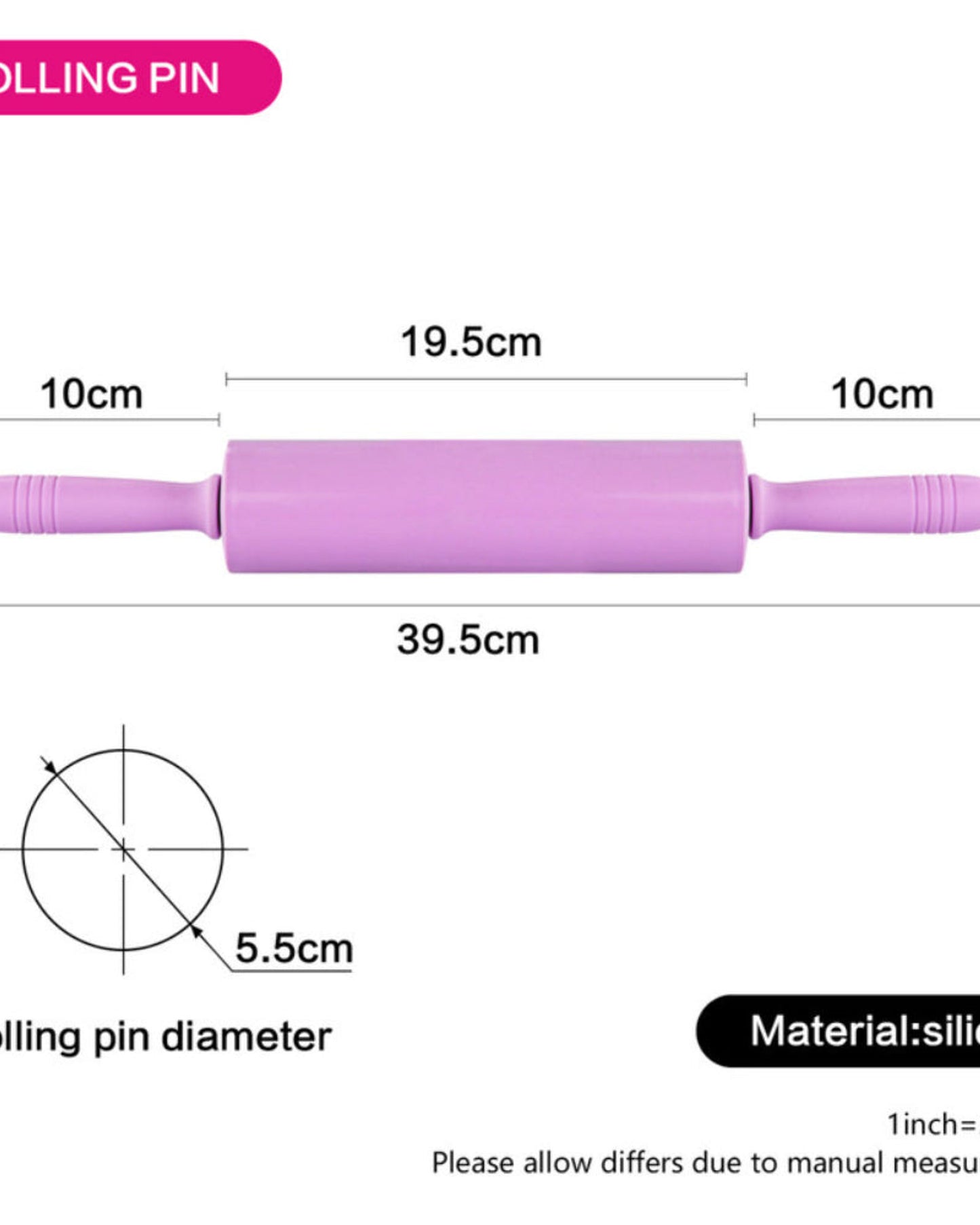 Fissman Rolling Pin Lilac Silicone 39.5x5.5cm