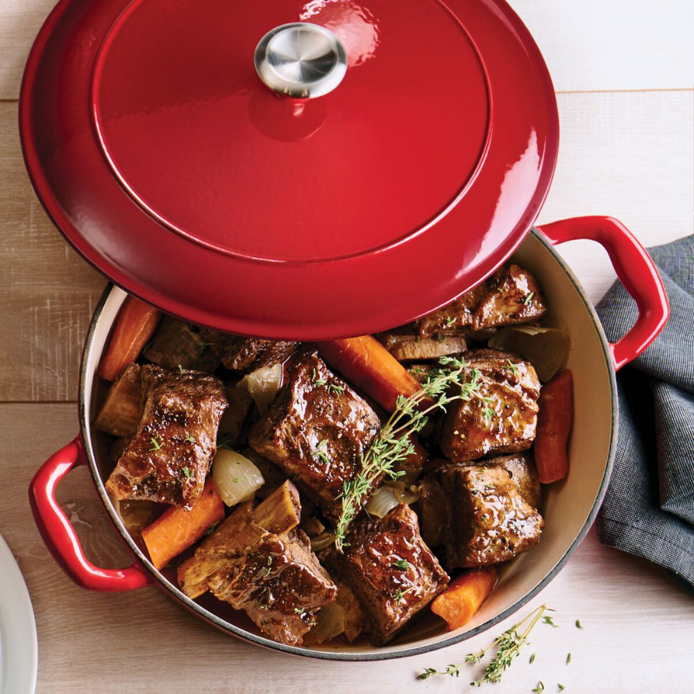 Tramontina Since 1911 Made In Brazil 5.5 Qt Enameled Cast-Iron Series 1000 Covered Round Dutch Oven - Gradated Red