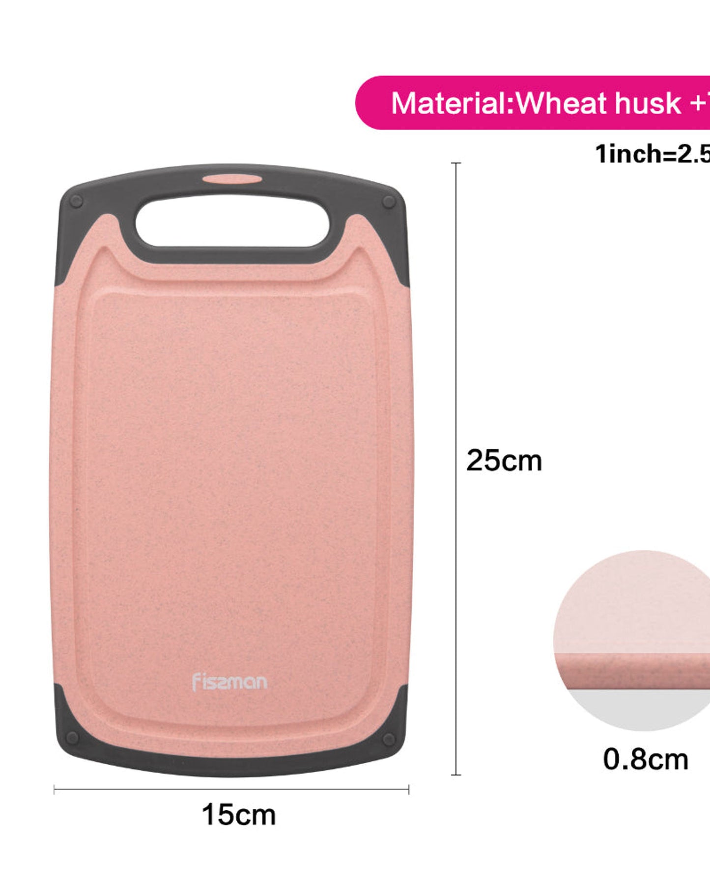 Fissman Multi-Purpose Cutting Board Pink/Grey 25x15x0.8cm