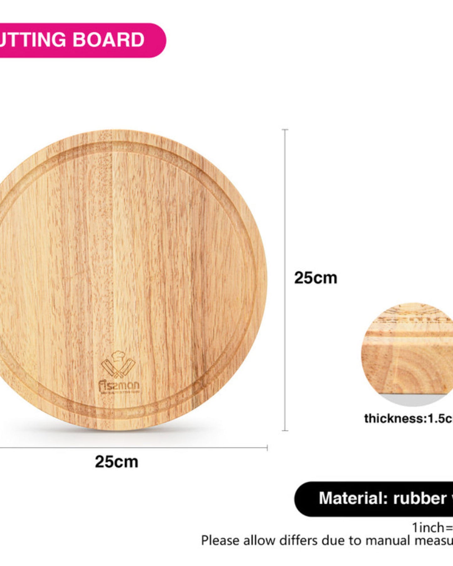Fissman Cutting Board Hevea Round 25cm