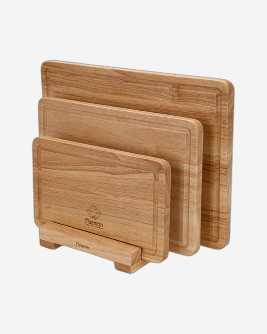 Fissman 3-Piece Cutting Boards 35cm, 30cm, 25cm With Stand Rubber Wood