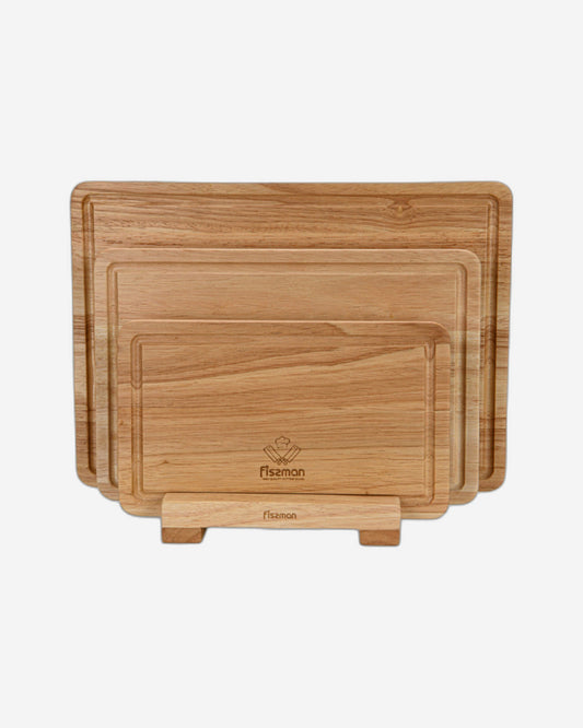 Fissman 3-Piece Cutting Boards 35cm, 30cm, 25cm With Stand Rubber Wood