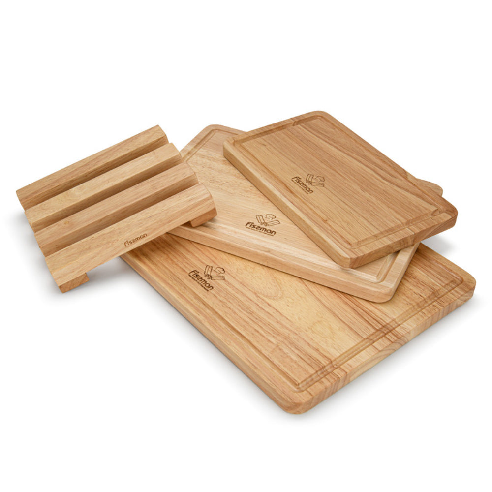 Fissman 3-Piece Cutting Boards 35cm, 30cm, 25cm With Stand Rubber Wood