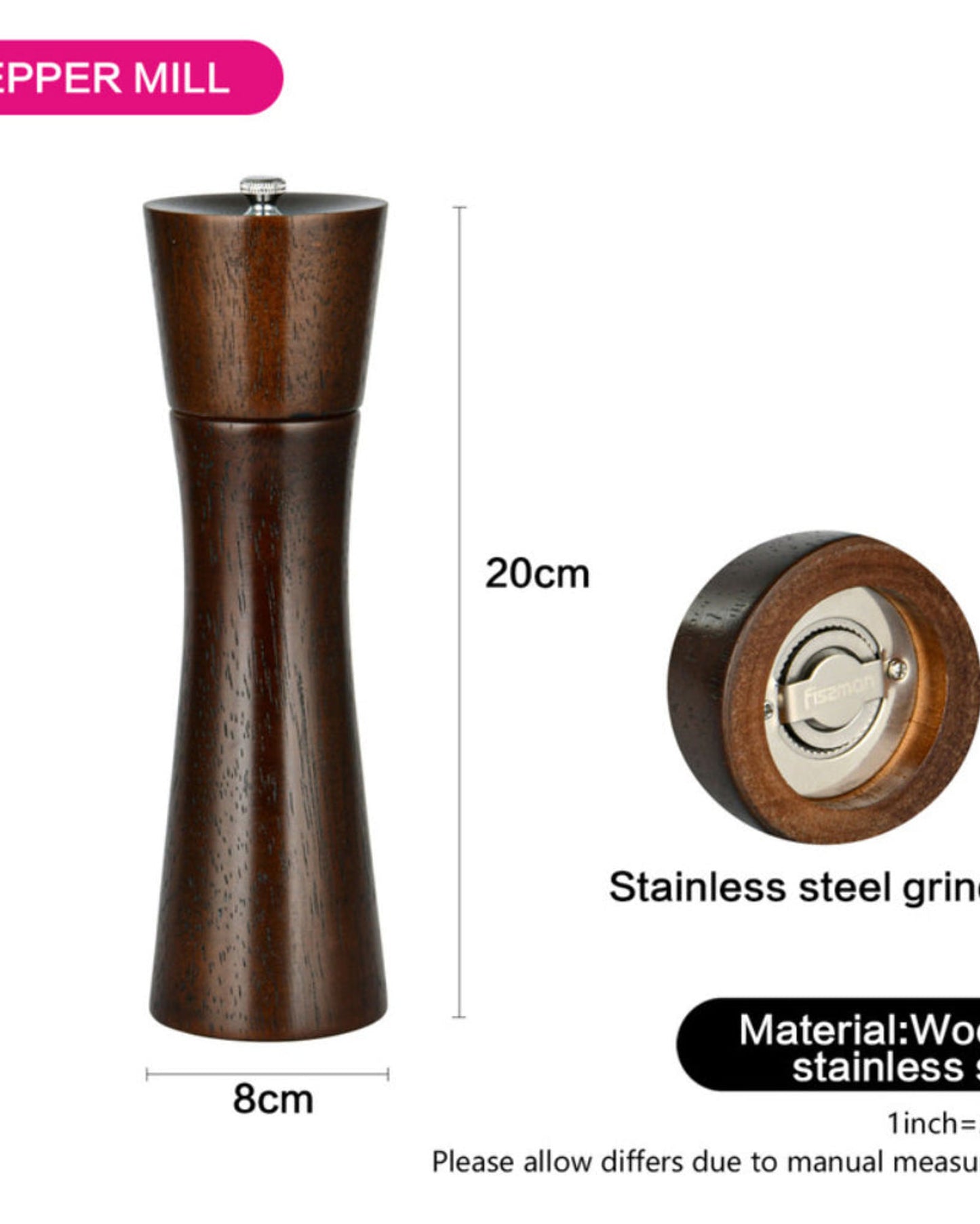 Fissman Rook Shape Pepper Mill Dark Brown 21 x 6cm