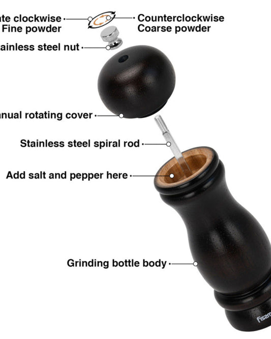 Fissman Salt and Pepper Mill Rook Shape Dark Brown Wooden Style15 x 6cm