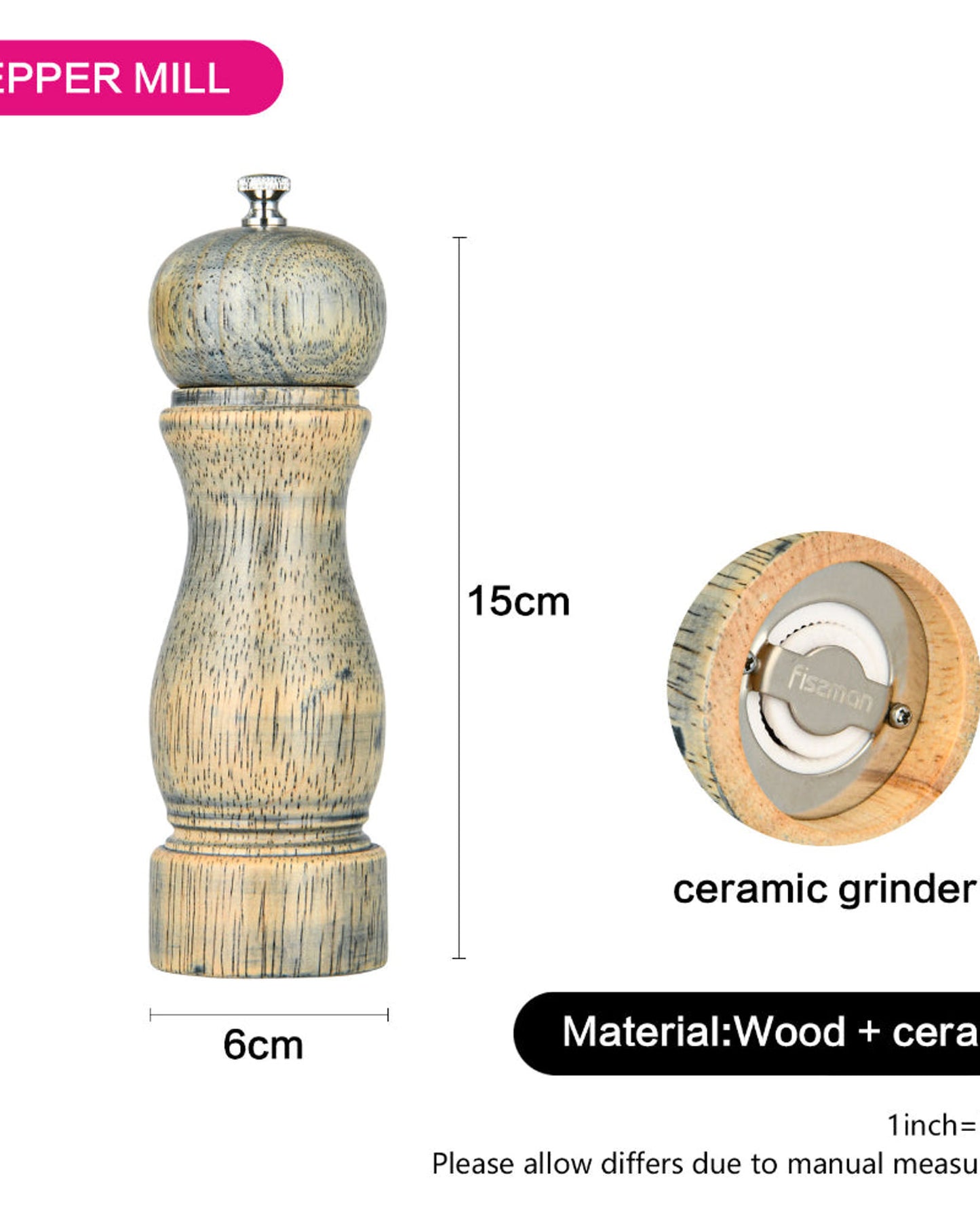 Fissman Salt & Pepper Mill Rook Grey 16.5cm