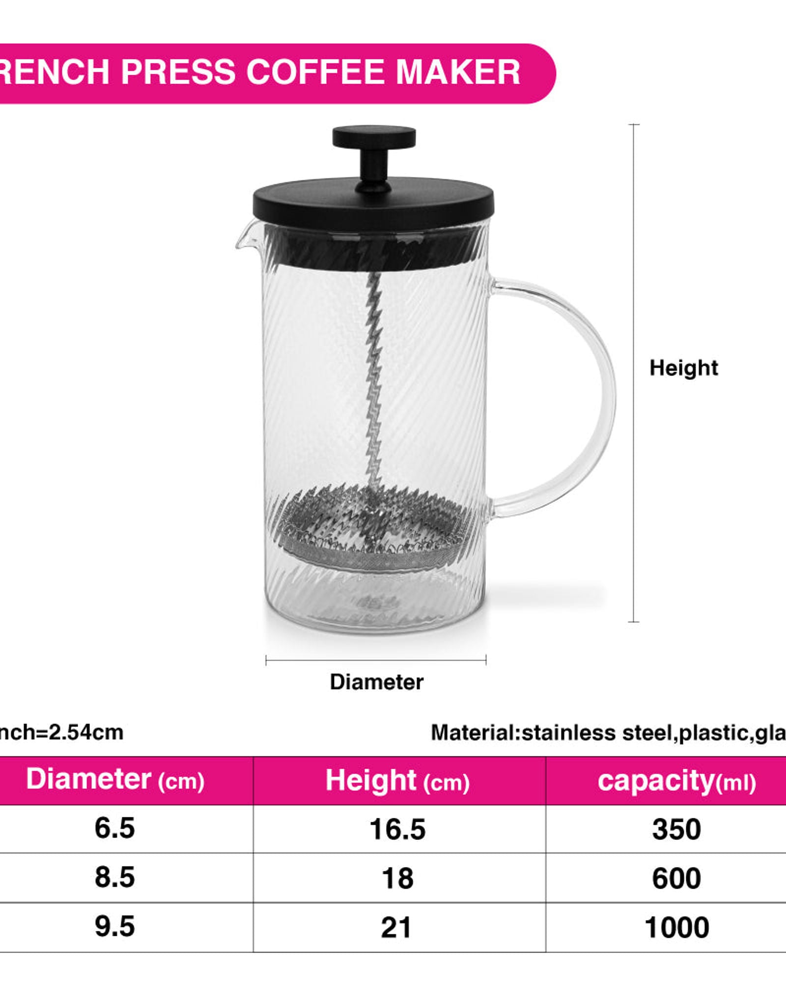 Fissman French Press Coffee Maker 1000ml Borosilicate Glass