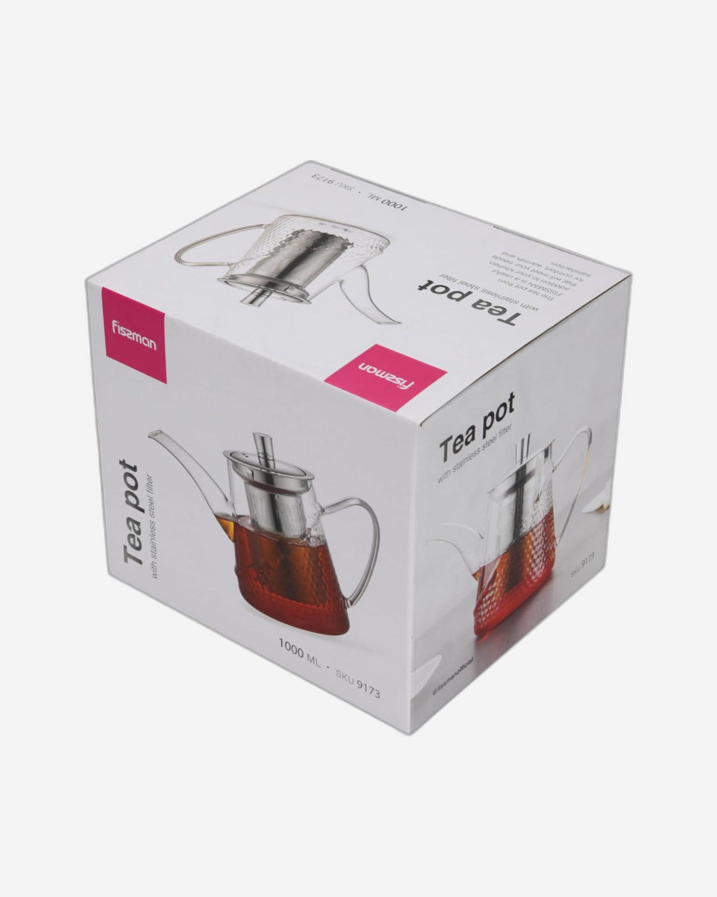 Fissman Tea Pot 1000ml with Stainless Steel Filter Borosilicate Glass
