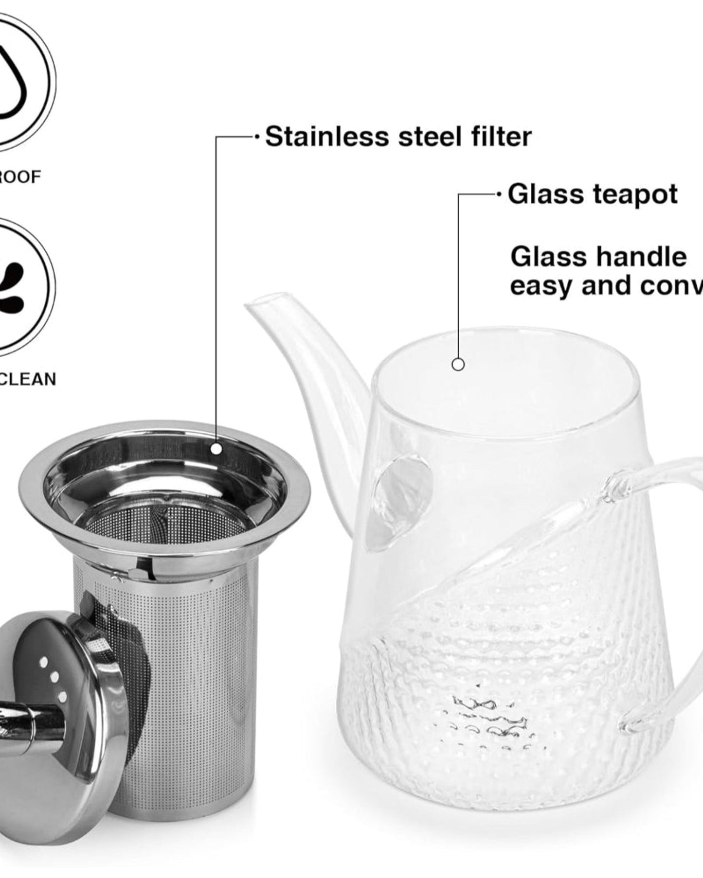 Fissman Tea Pot 1000ml with Stainless Steel Filter Borosilicate Glass