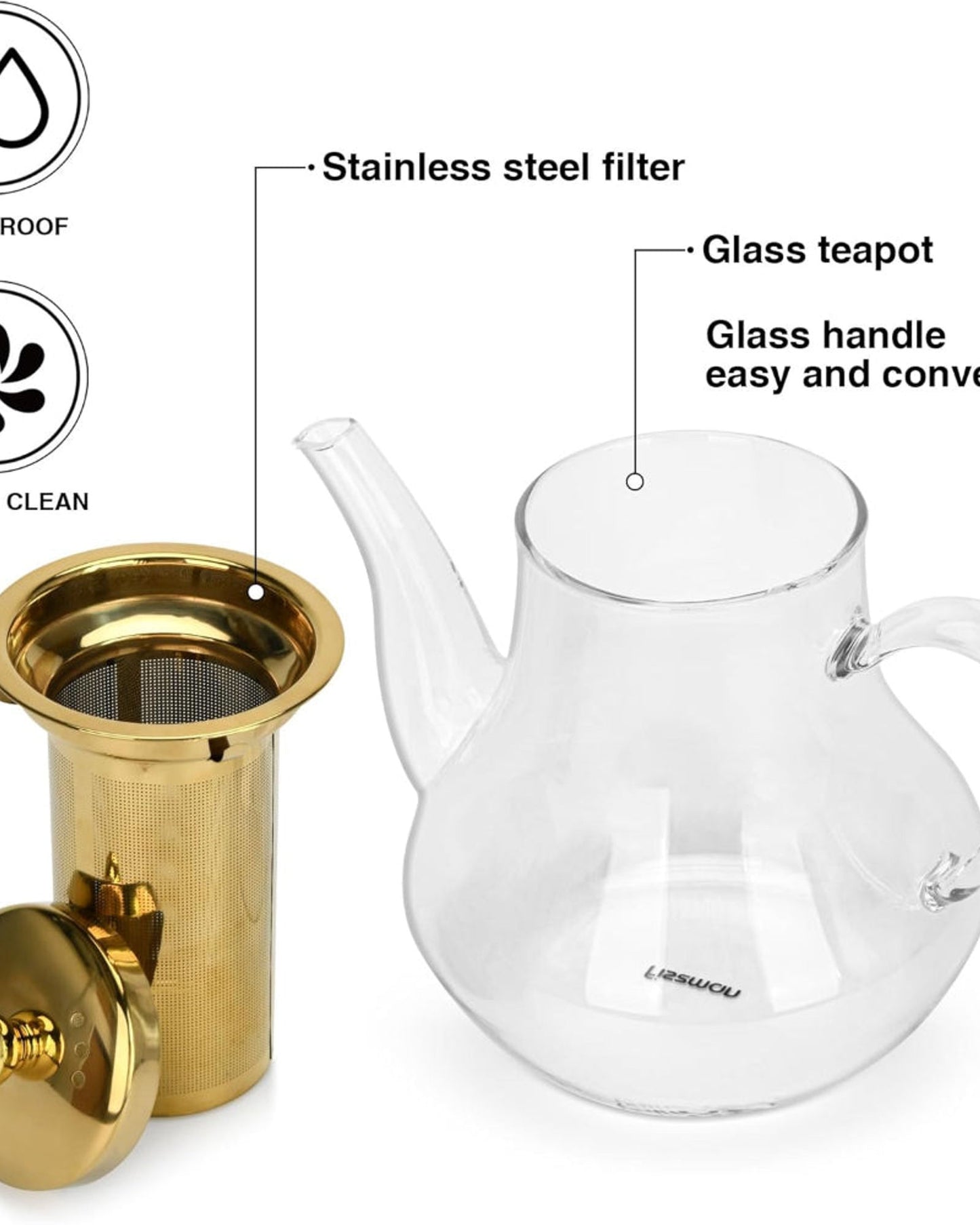 Fissman Tea Pot 1200ml with Stainless Steel Filter Borosilicate Glass