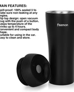 Fissman Double Wall Vacuum Travel Mug 420ml, Black Color Stainless Steel