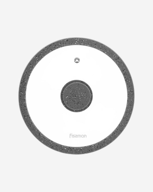 Fissman Glass Lid 20cm Arcades With Marbling Silicone Rim Grey