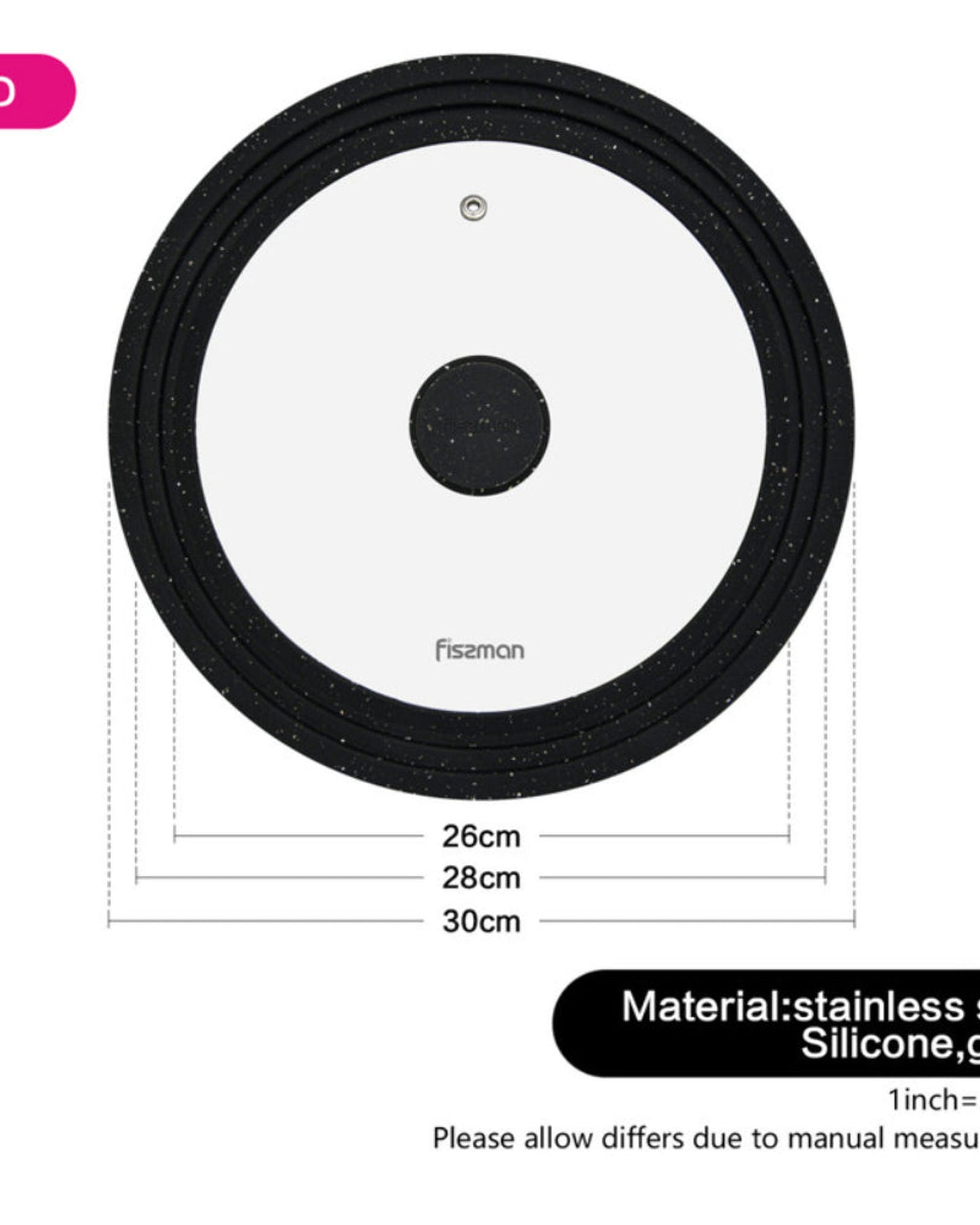 Fissman Multi-Size Lid Clear/Black 26/28/30cm