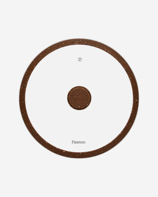 Fissman Glass Lid 28cm Arcades With Marble Silicone Rim Brown