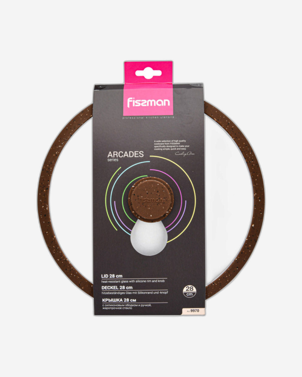 Fissman Glass Lid 28cm Arcades With Marble Silicone Rim Brown